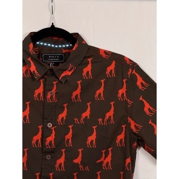 21 Men Other - Safari Quirky 21Men Brown Orange Giraffe Print Button Down Shirt Mens Small